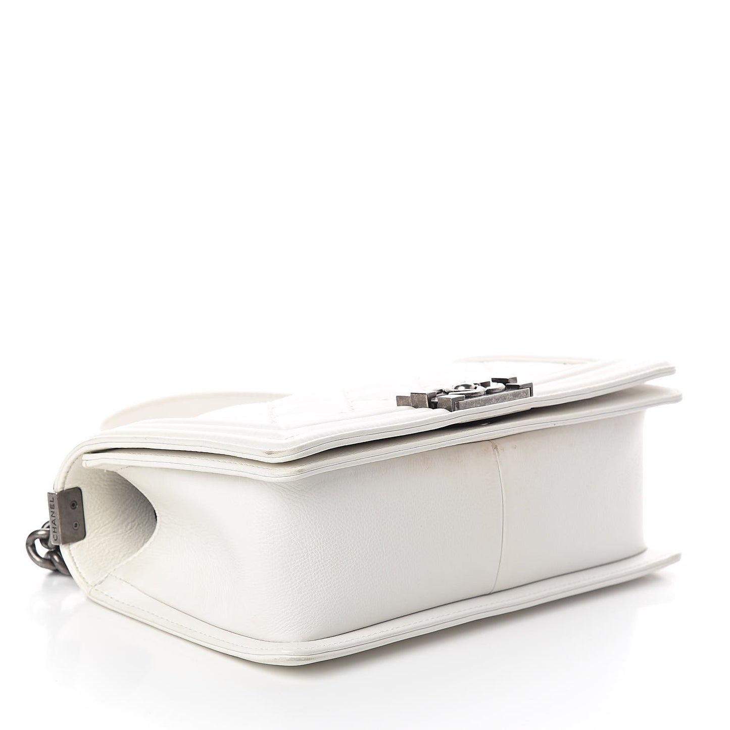 Calfskin Double Stitch Medium Boy Flap White