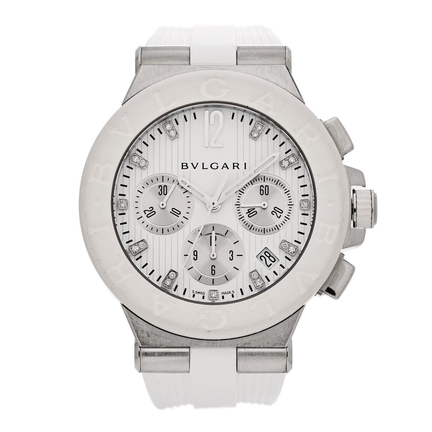 Stainless Steel Rubber Diamond 40mm Diagono Chronograph Automatic Watch White