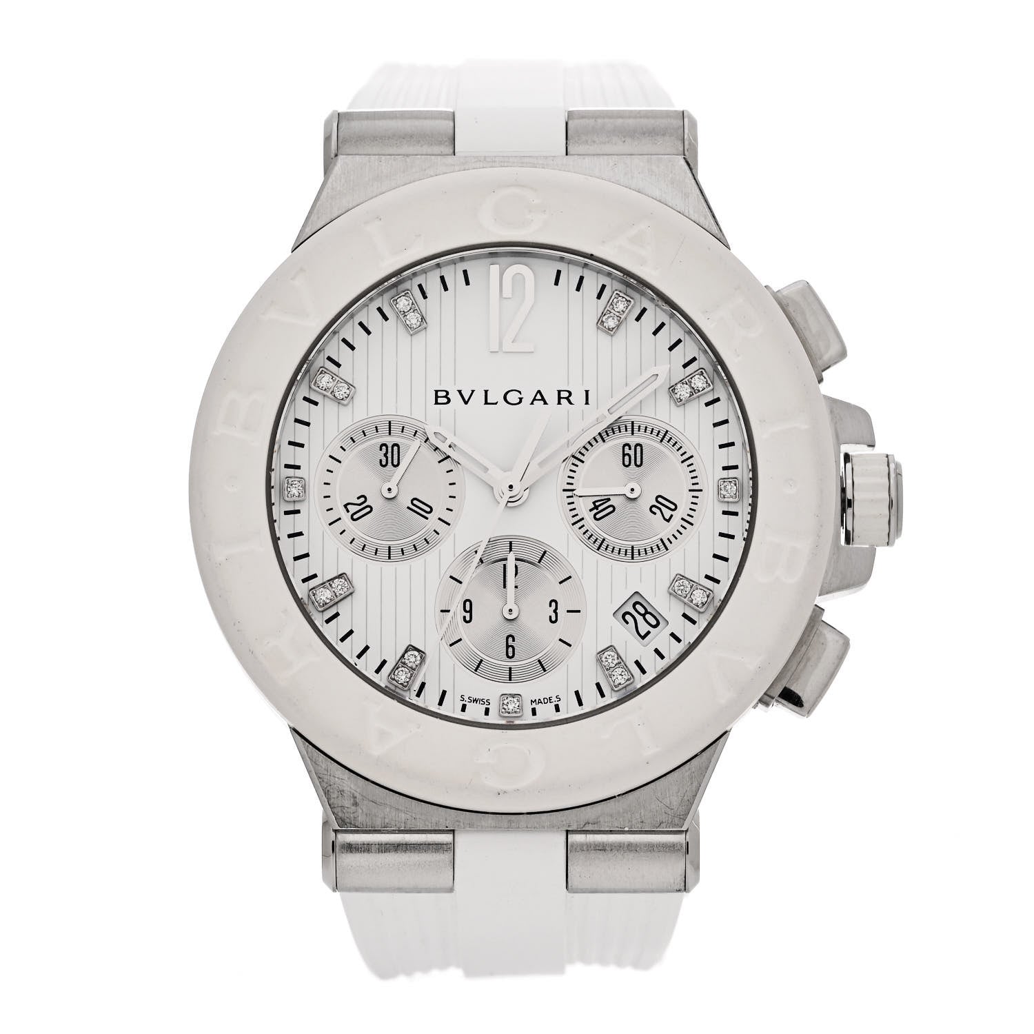 Bulgari Stainless Steel Rubber Diamond 40mm Diagono Chronograph Automatic Watch White 1 of 4