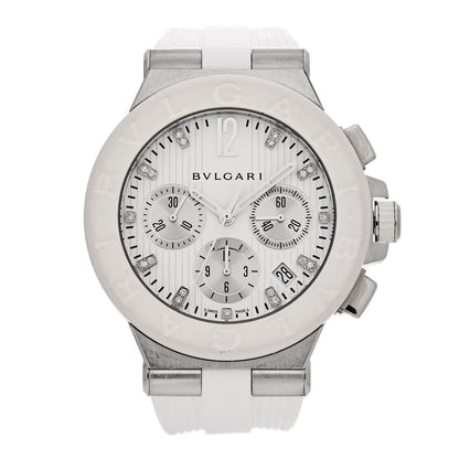 Bulgari Stainless Steel Rubber Diamond 40mm Diagono Chronograph Automatic Watch White 1 of 4
