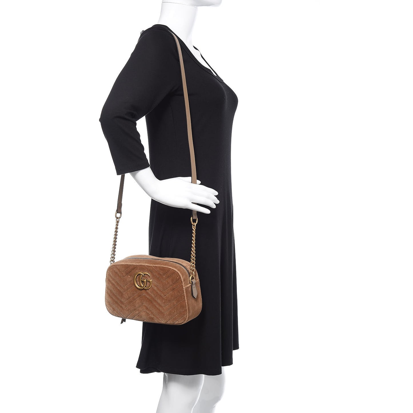Velvet Matelasse Small GG Marmont Chain Shoulder Bag Taupe
