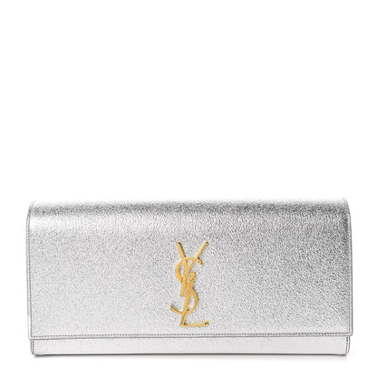 Saint Laurent Textured Metallic Calfskin Classic Monogram Cassandre Clutch Silver 1 of 9
