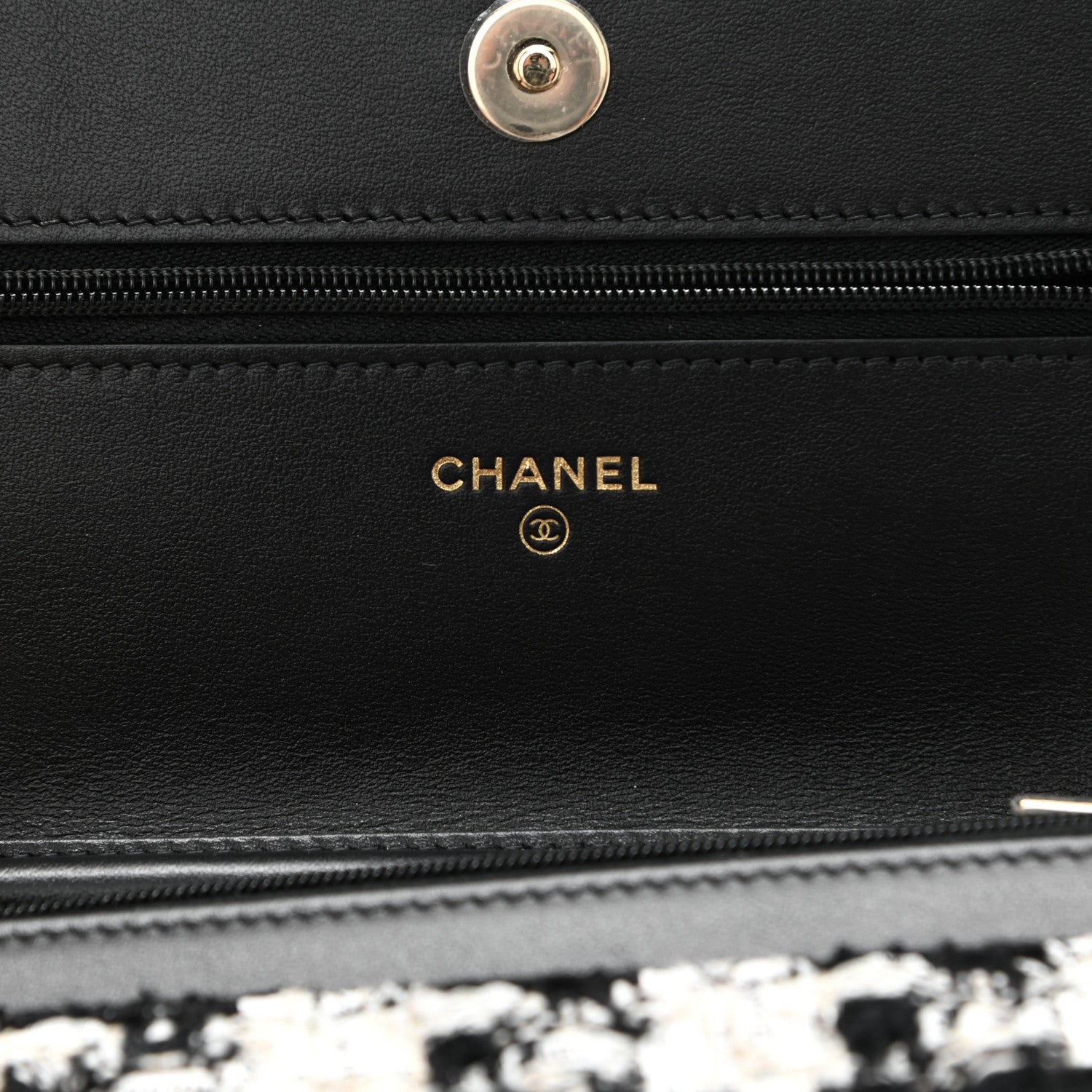 Chanel Tweed Quilted Wallet On Chain WOC Black Ecru White 6 of 12