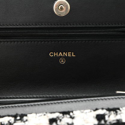 Chanel Tweed Quilted Wallet On Chain WOC Black Ecru White 6 of 12