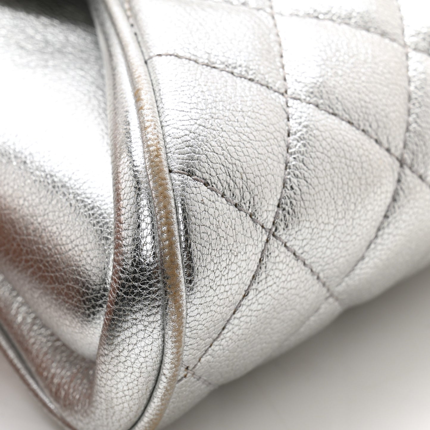 Metallic Calfskin Quilted Fold Up Again Clutch Silver