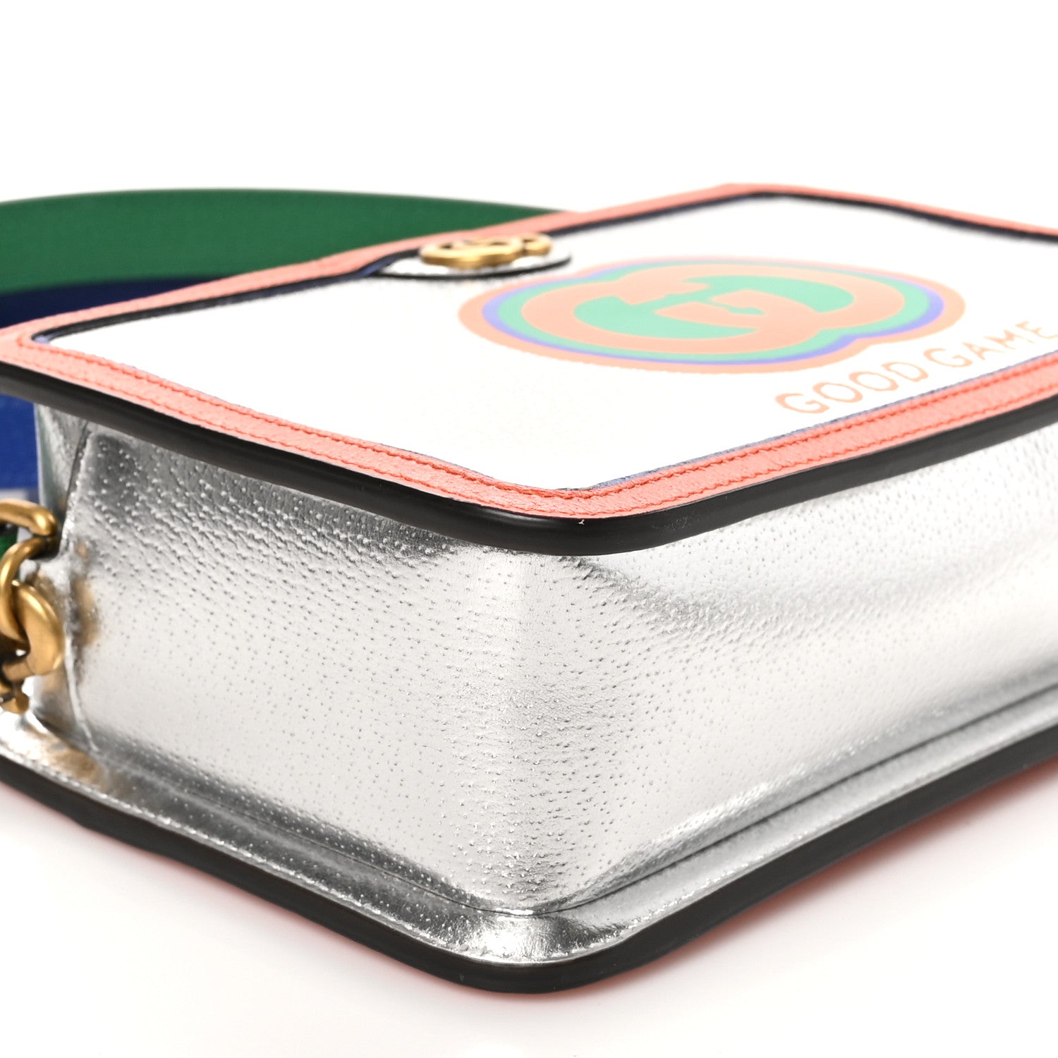 Gucci Laminated Textured Dollar Calfskin Good Game Interlocking G Top Handle Shoulder Bag Silver 9 of 10