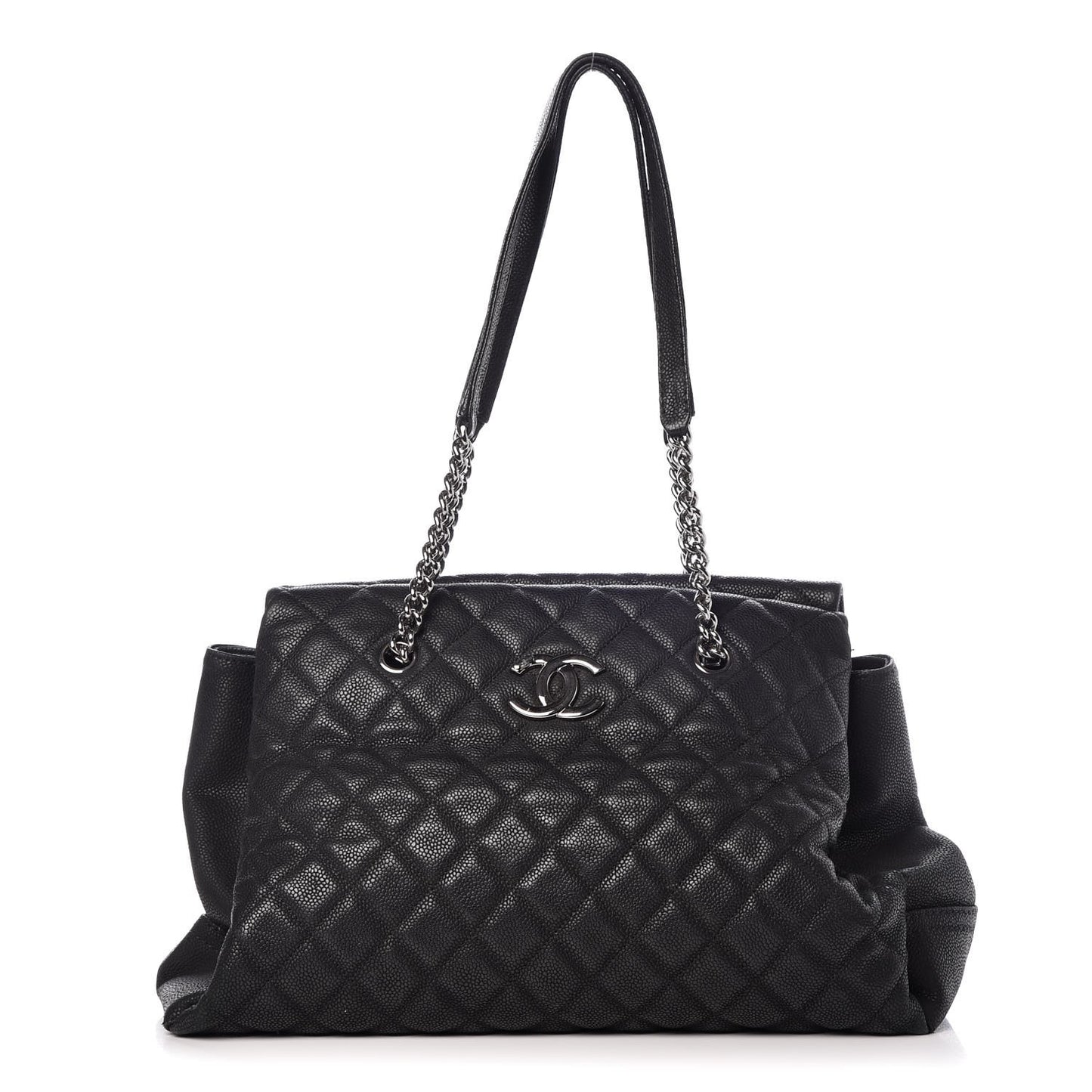 Iridescent Caviar Quilted Lady Pearly Tote Black