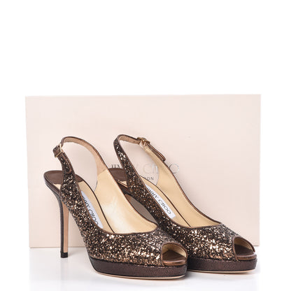 Jimmy Choo Coarse Glitter Fabric Nova Slingback Pumps 36.5 Bronze 10 of 10