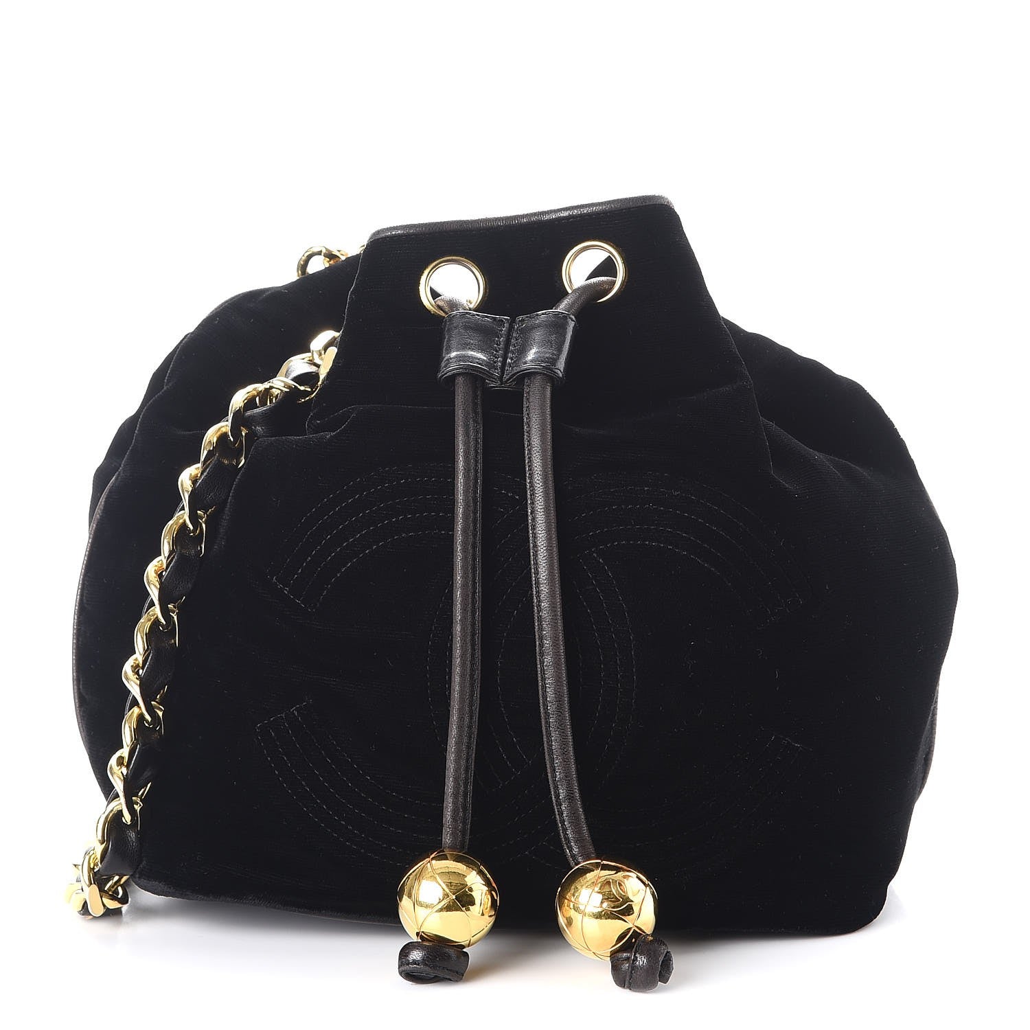Chanel Velvet CC Drawstring Bucket Bag Black 1 of 12