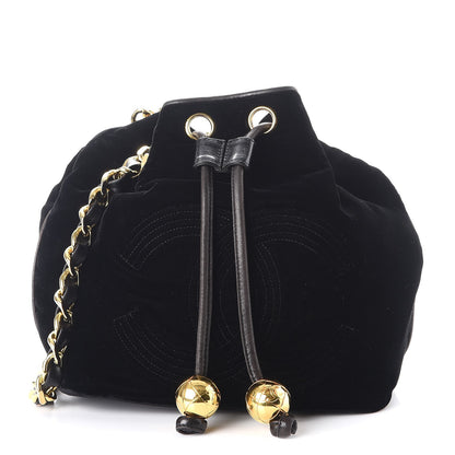 Chanel Velvet CC Drawstring Bucket Bag Black 1 of 12