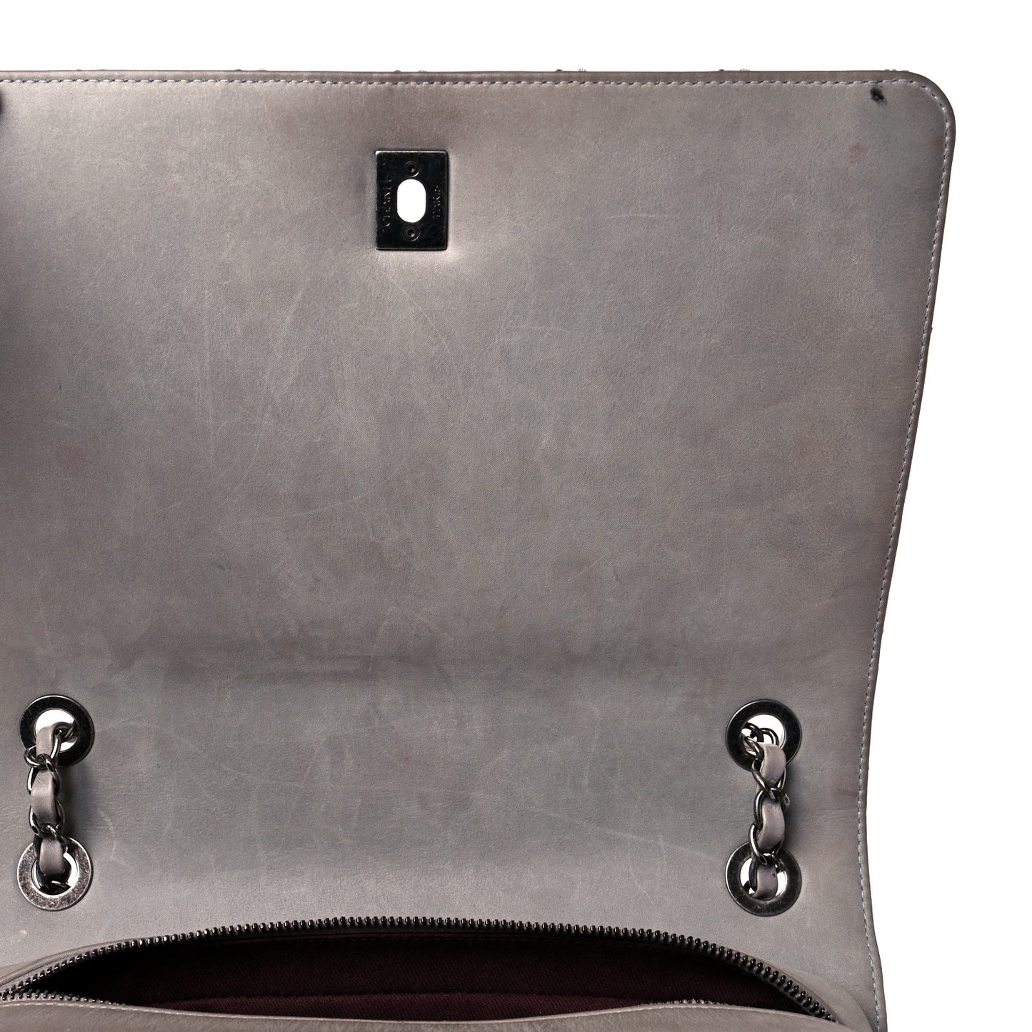 Glazed Calfskin Quilted Medium Day Trip Flap Grey