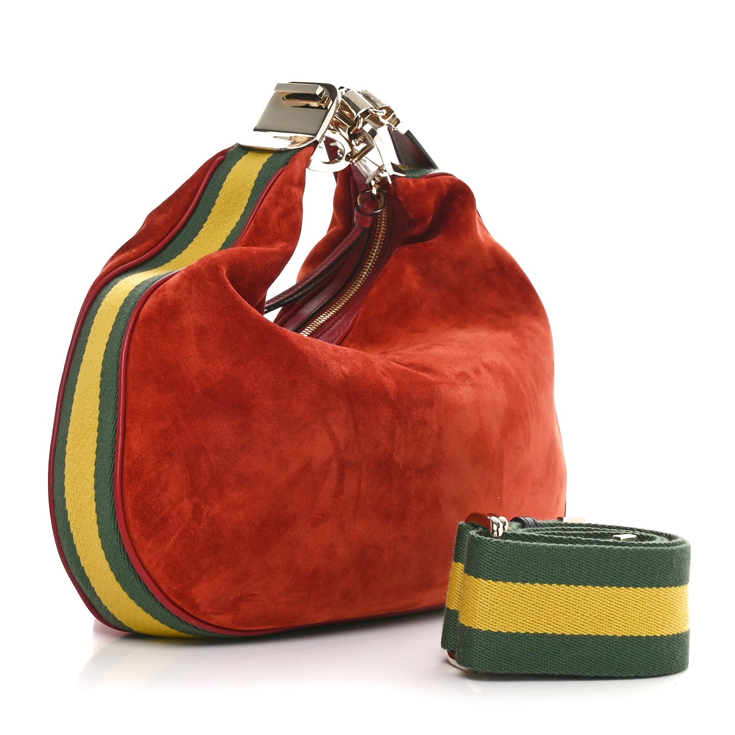 Gucci Suede Web Large Attache Shoulder Bag Red 2 of 9