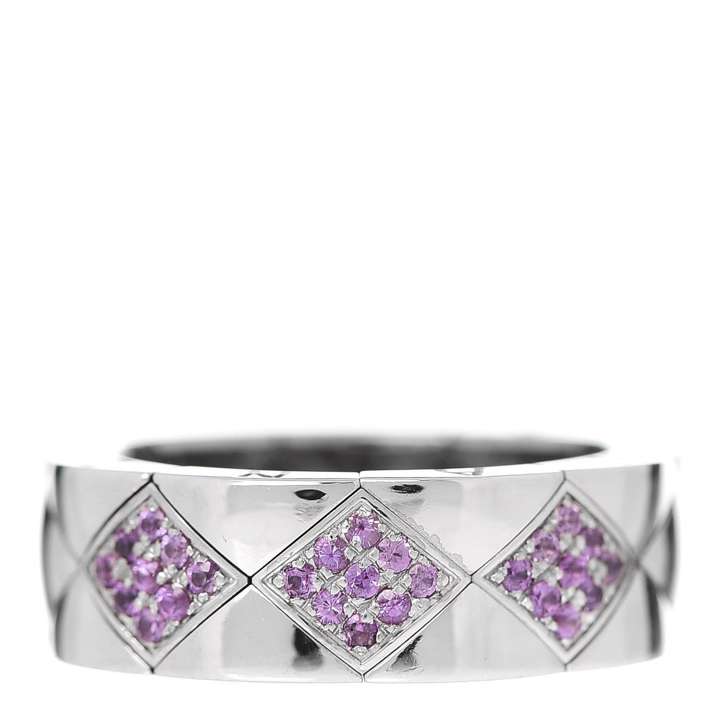 18K White Gold Pink Sapphire Matelasse Ring 54 7