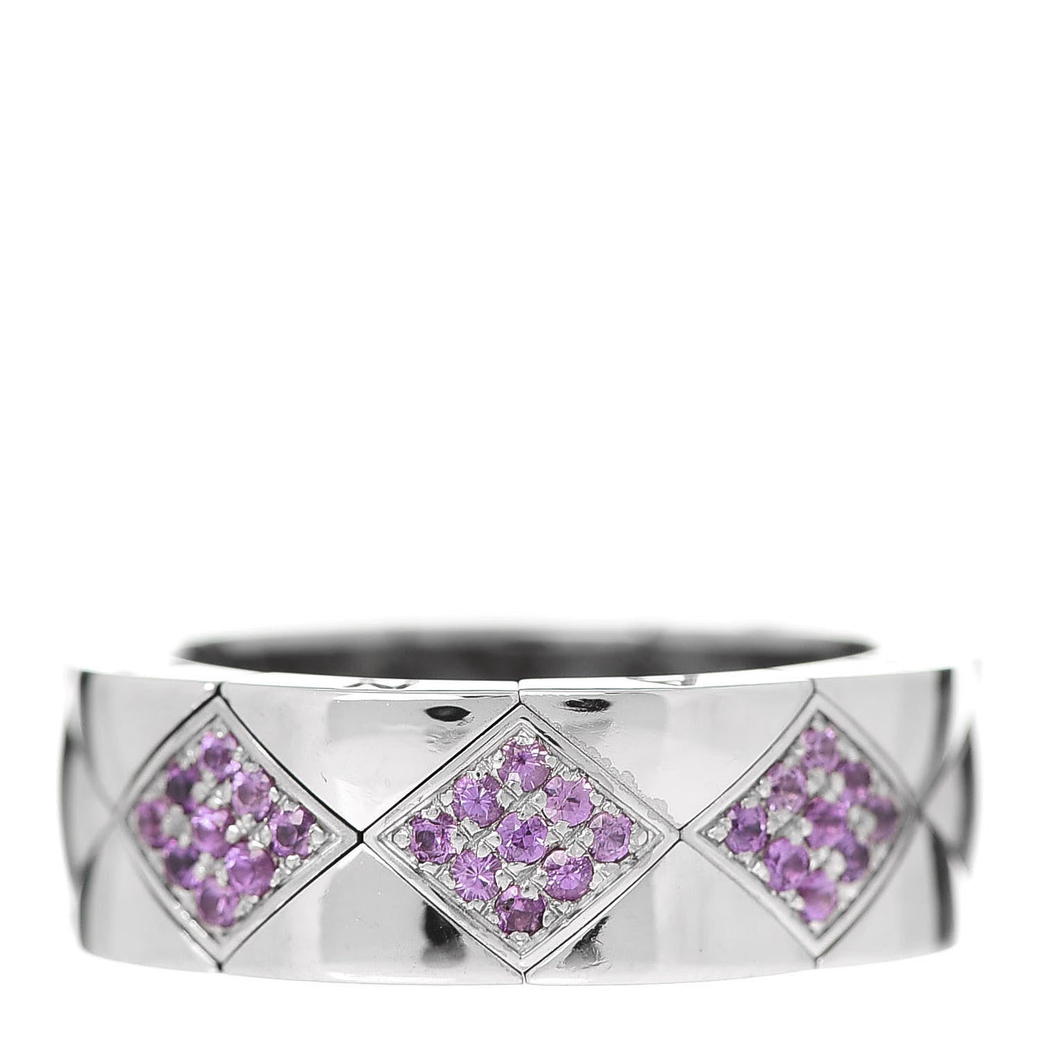 Chanel 18K White Gold Pink Sapphire Matelasse Ring 54 7 1 of 6