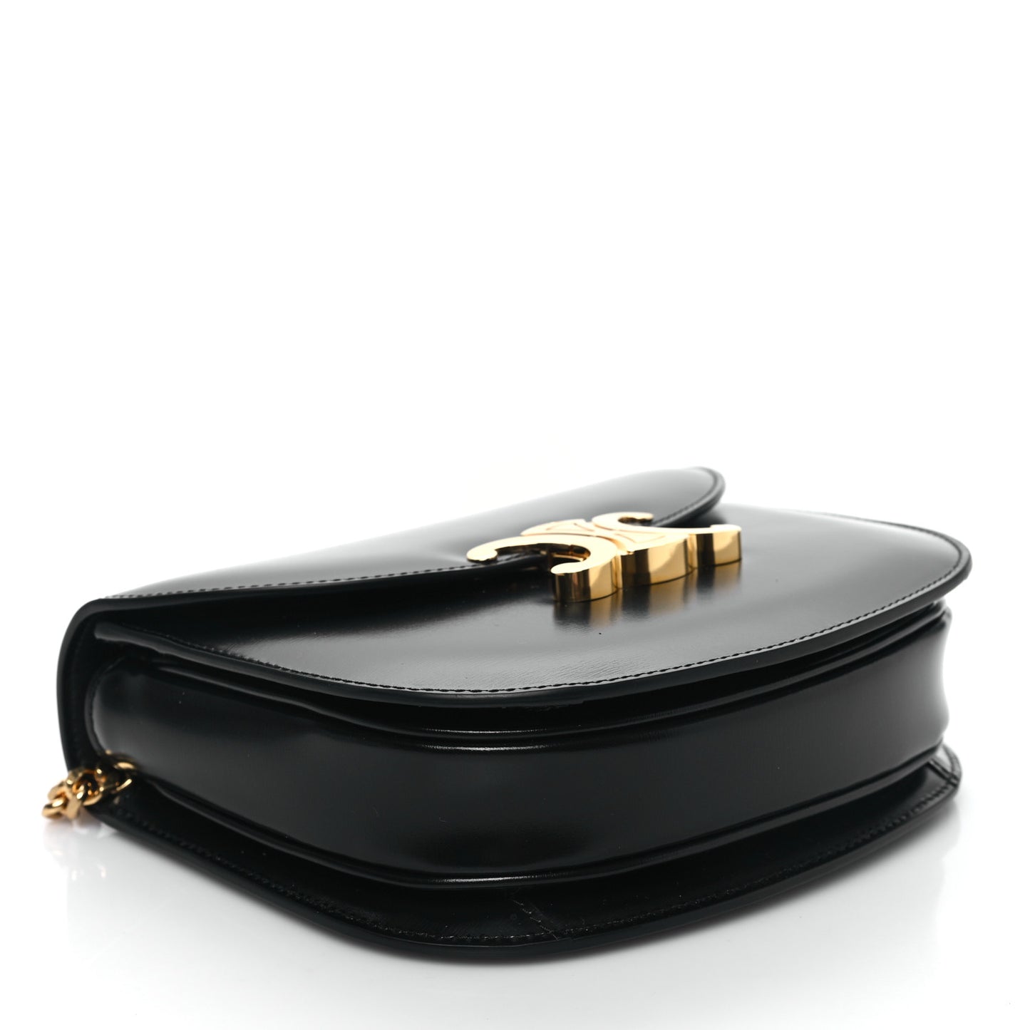 Shiny Calfskin Besace Clea Chain Triomphe Black