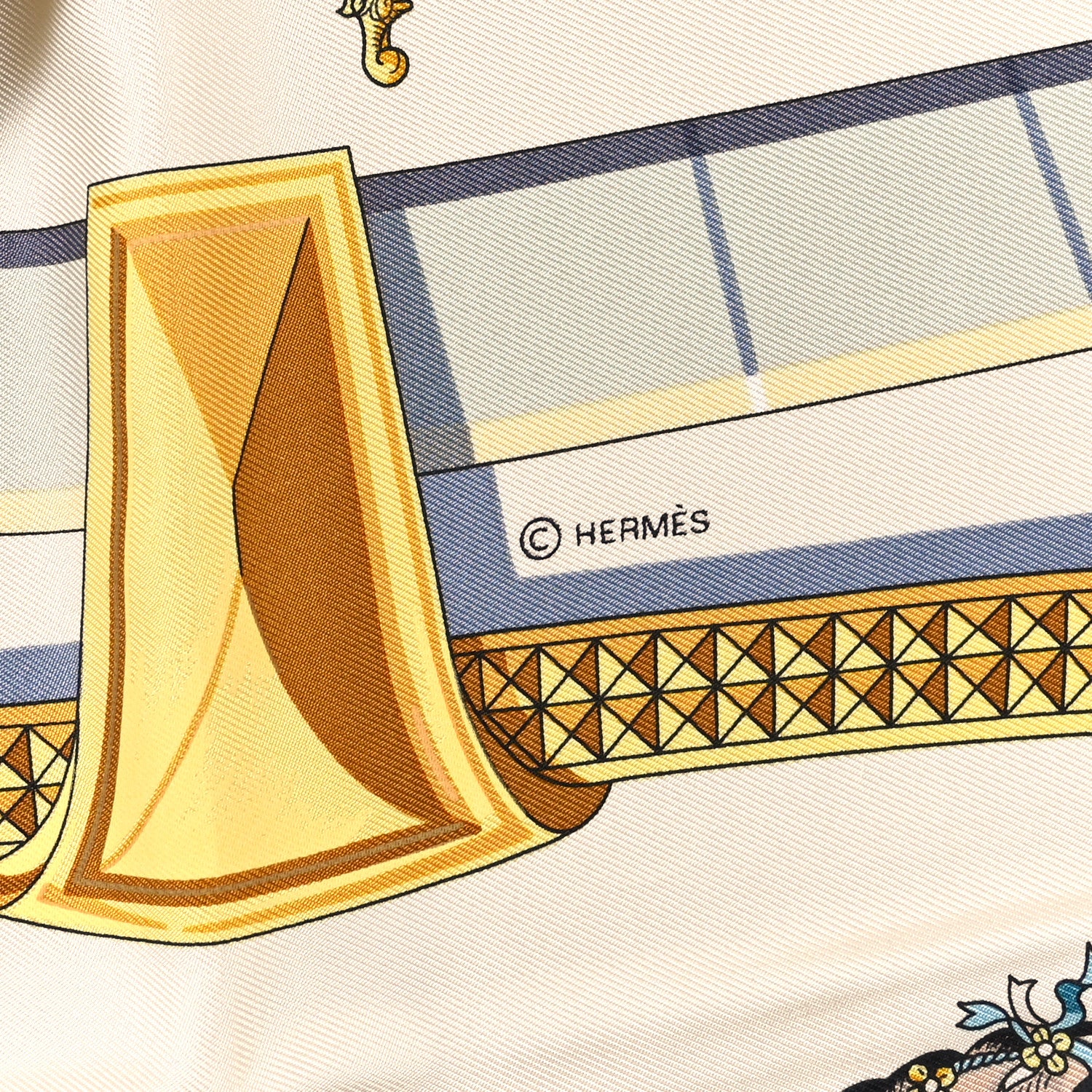 Hermes Silk Grand Apparat Forever Scarf 90 Creme Gold Multicolore 3 of 4