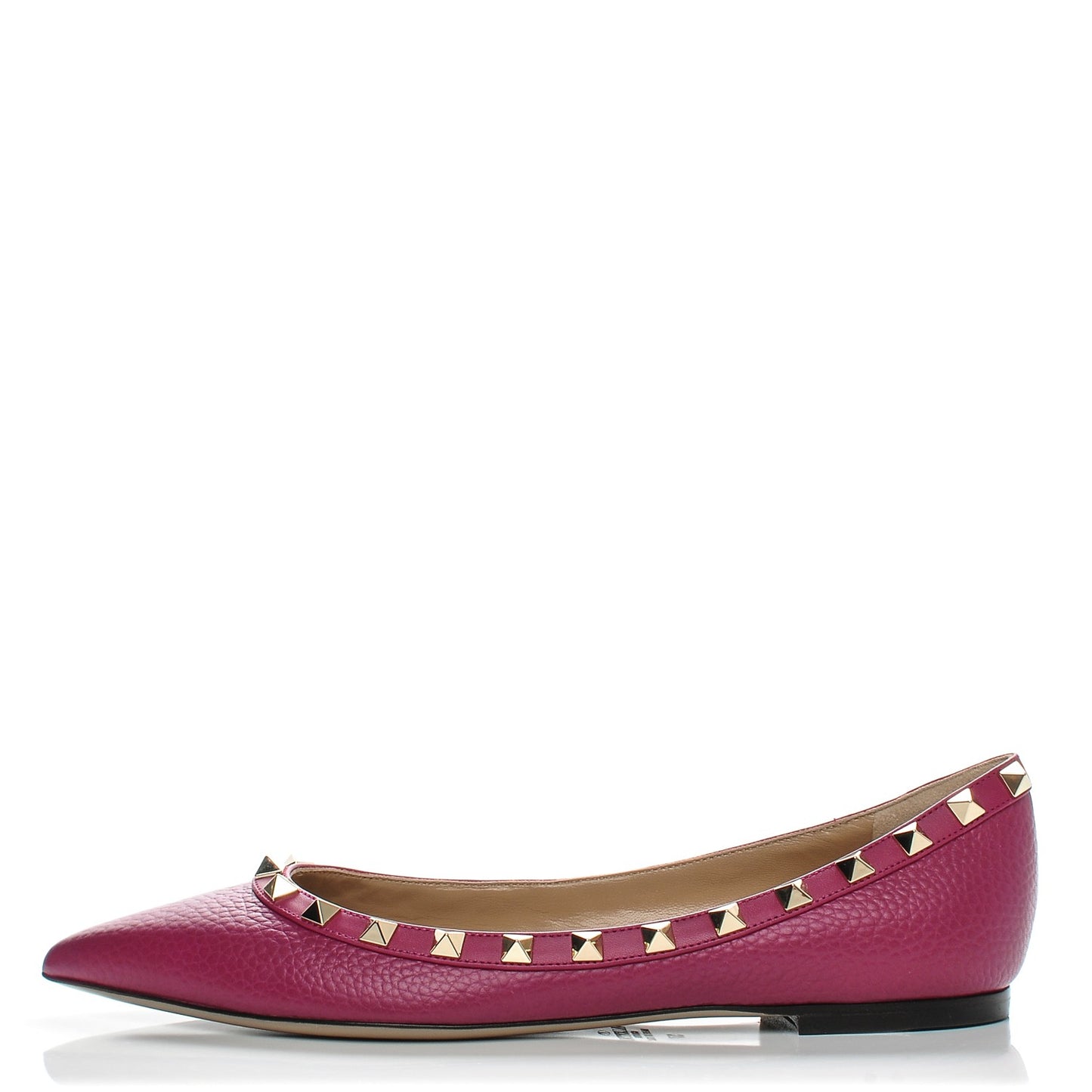 Pebbled Calfskin Rockstud Ballerina Flats 37 Deep Cyclamin