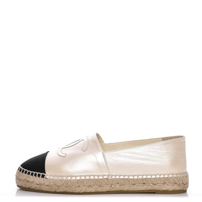 Chanel Metallic Calfskin Grosgrain CC Espadrilles 39 Ivory Black 1 of 10