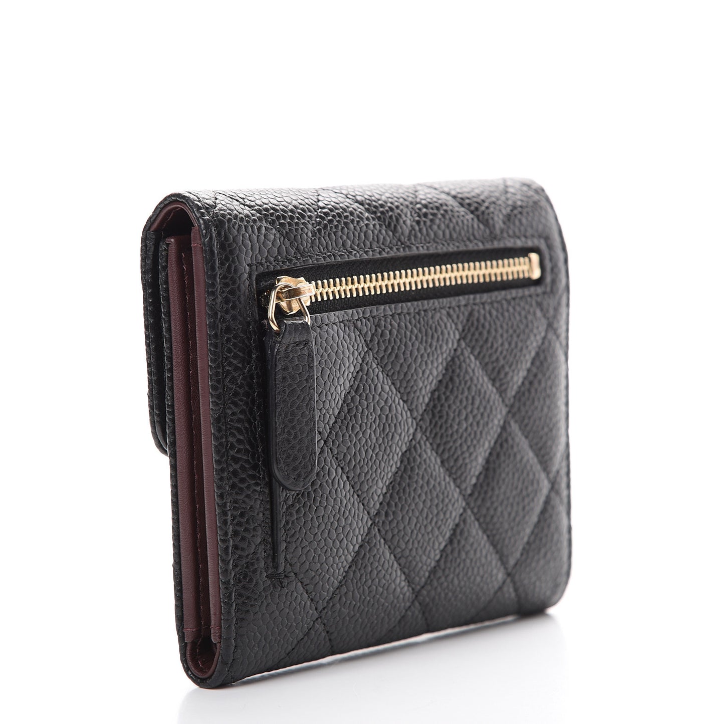 Caviar Quilted Compact Flap Wallet Black