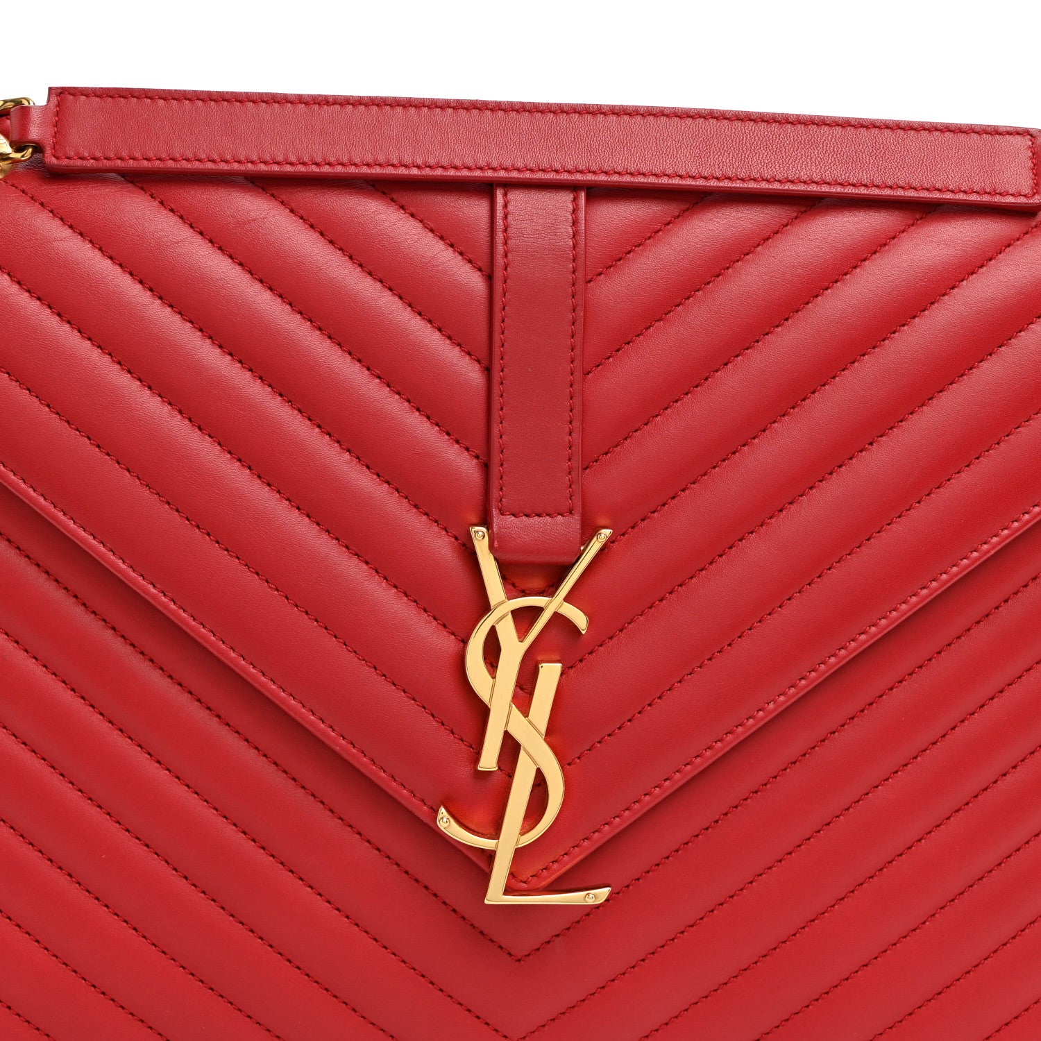 Saint Laurent Smooth Calfskin Matelasse Chevron Large Monogram Satchel Red 8 of 12