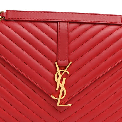 Saint Laurent Smooth Calfskin Matelasse Chevron Large Monogram Satchel Red 8 of 12