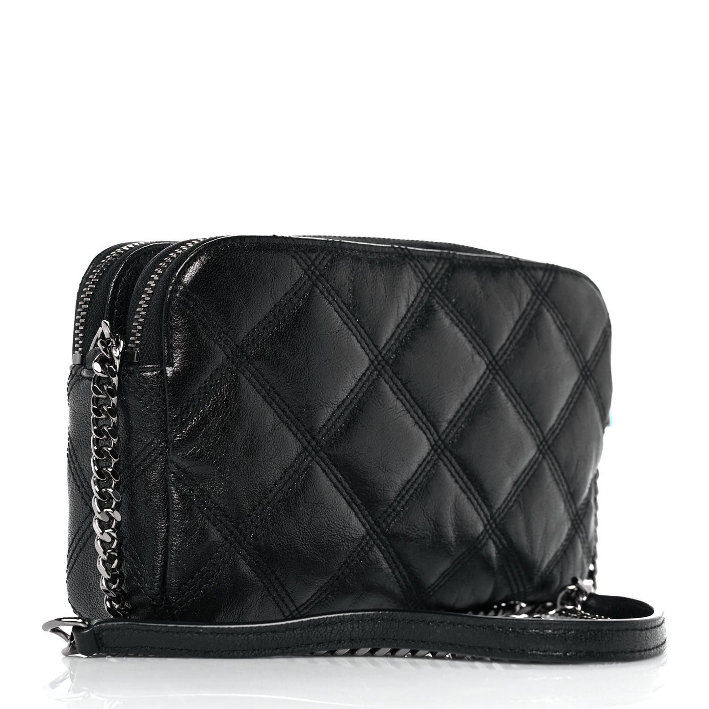 Grained Lambskin Quilted Mini Becky Double Zip Bag Black