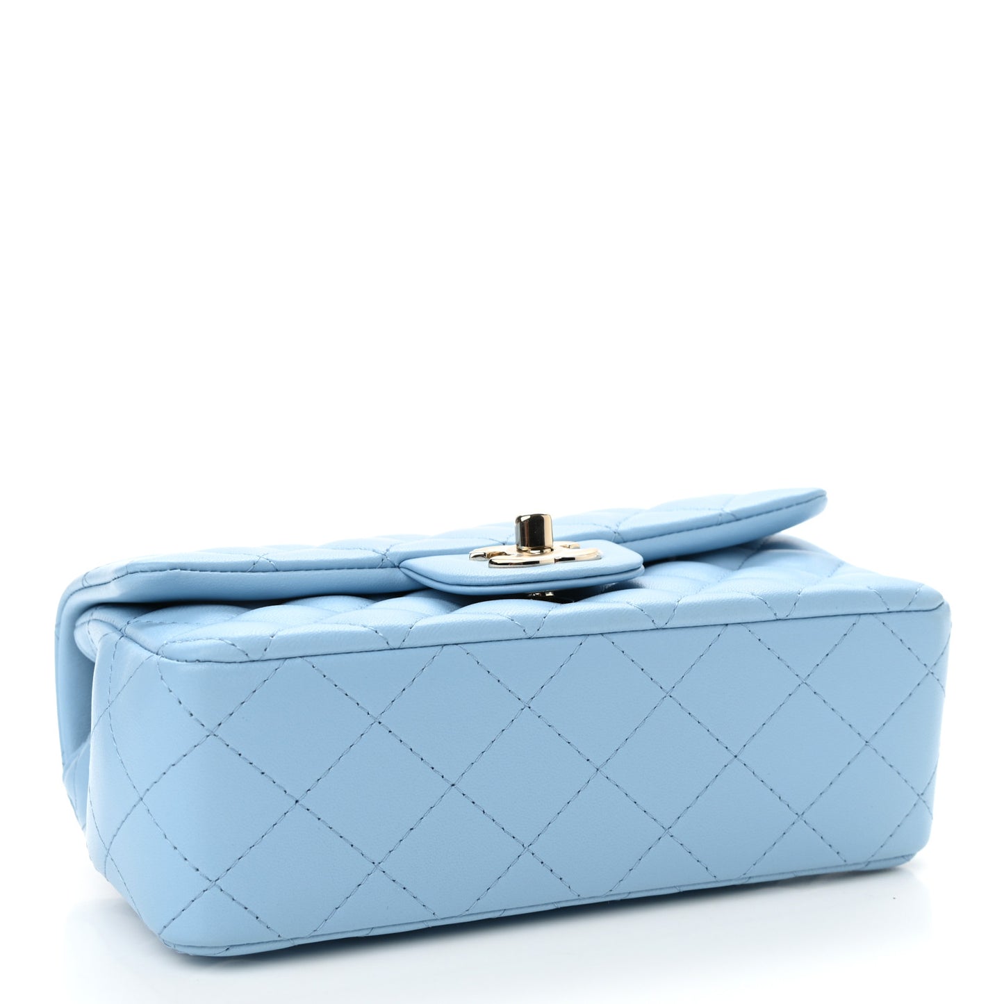 Lambskin Quilted Mini Rectangular Flap Light Blue
