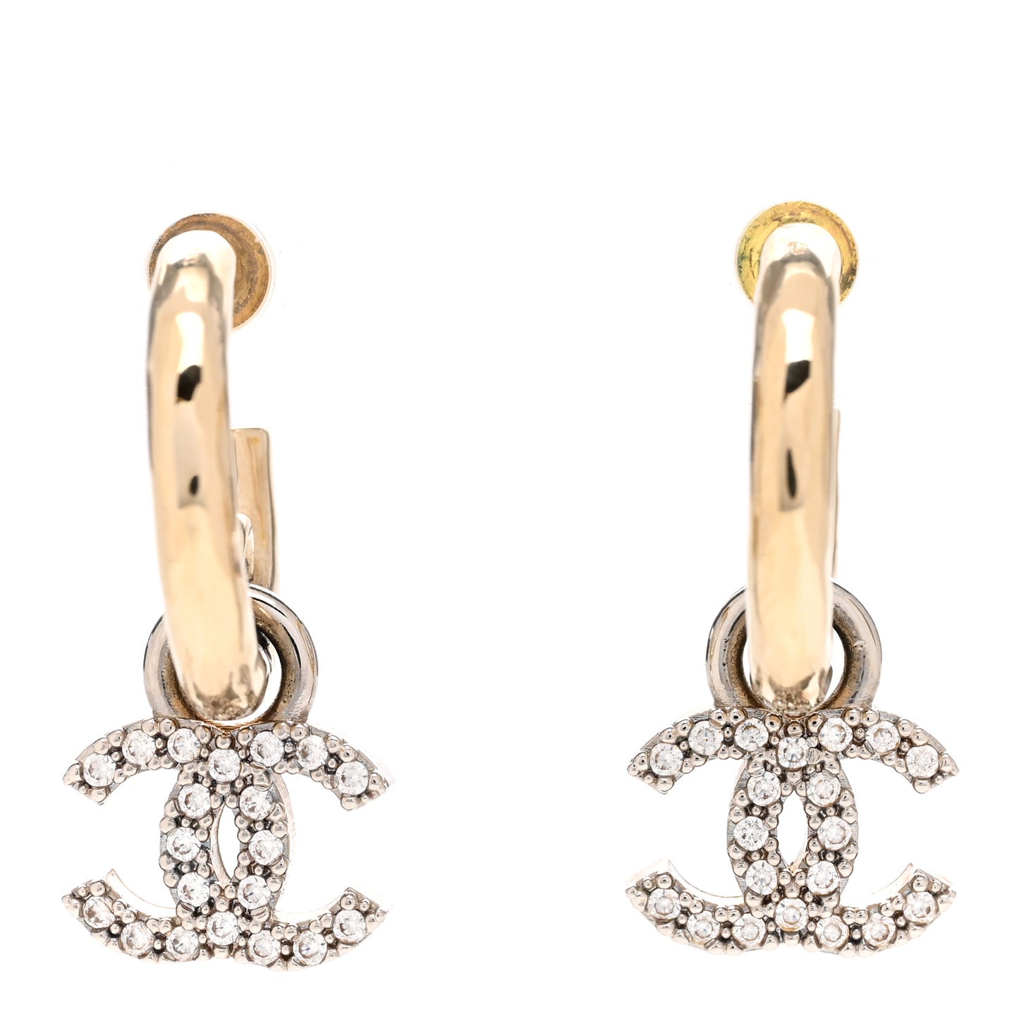 Metal Crystal CC Hoop Drop Earrings Gold