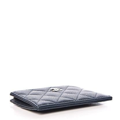 Chanel Metallic Caviar Quilted CC Zip Card Holder Dark Blue 4 of 8