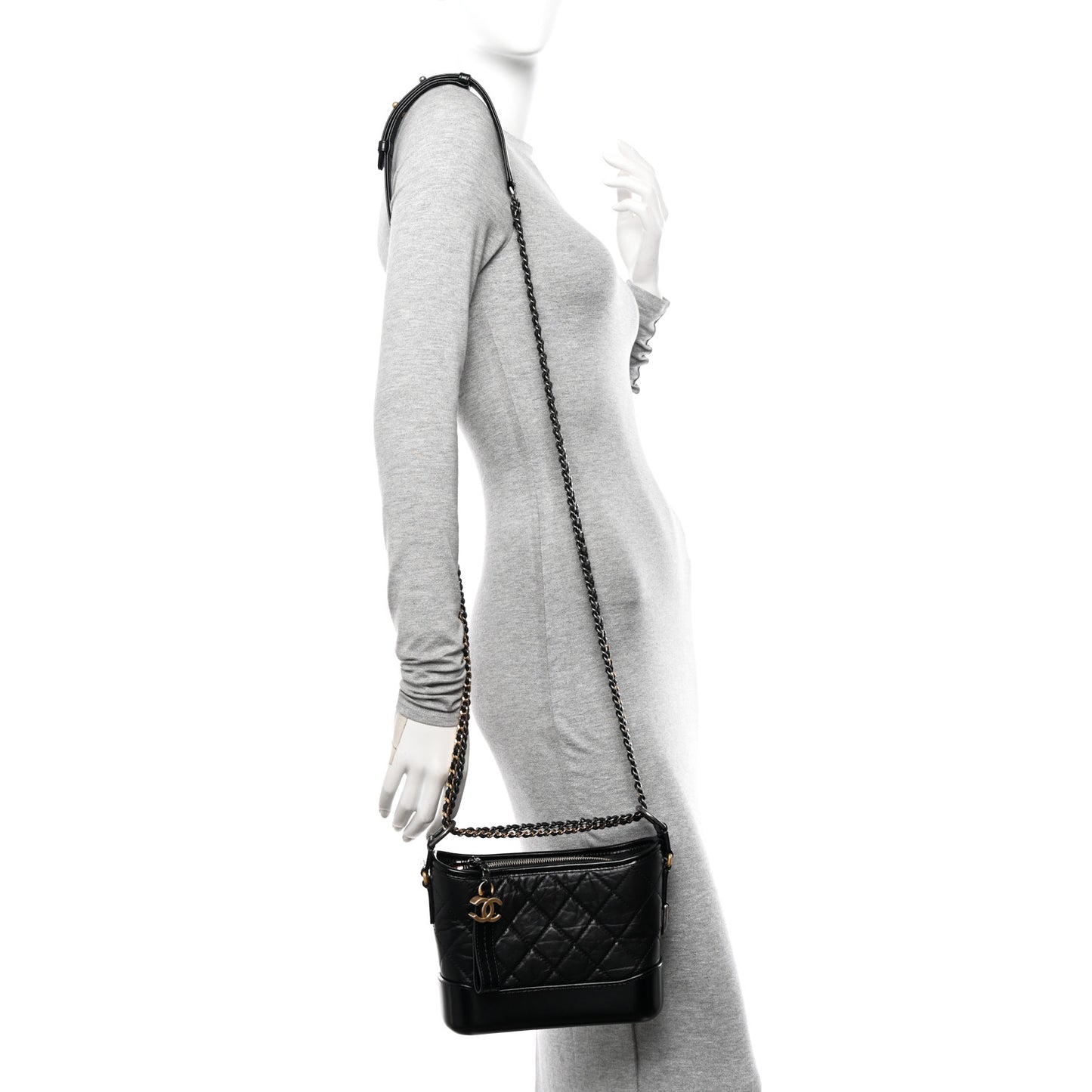 Aged Calfskin Quilted Small Gabrielle Hobo Black