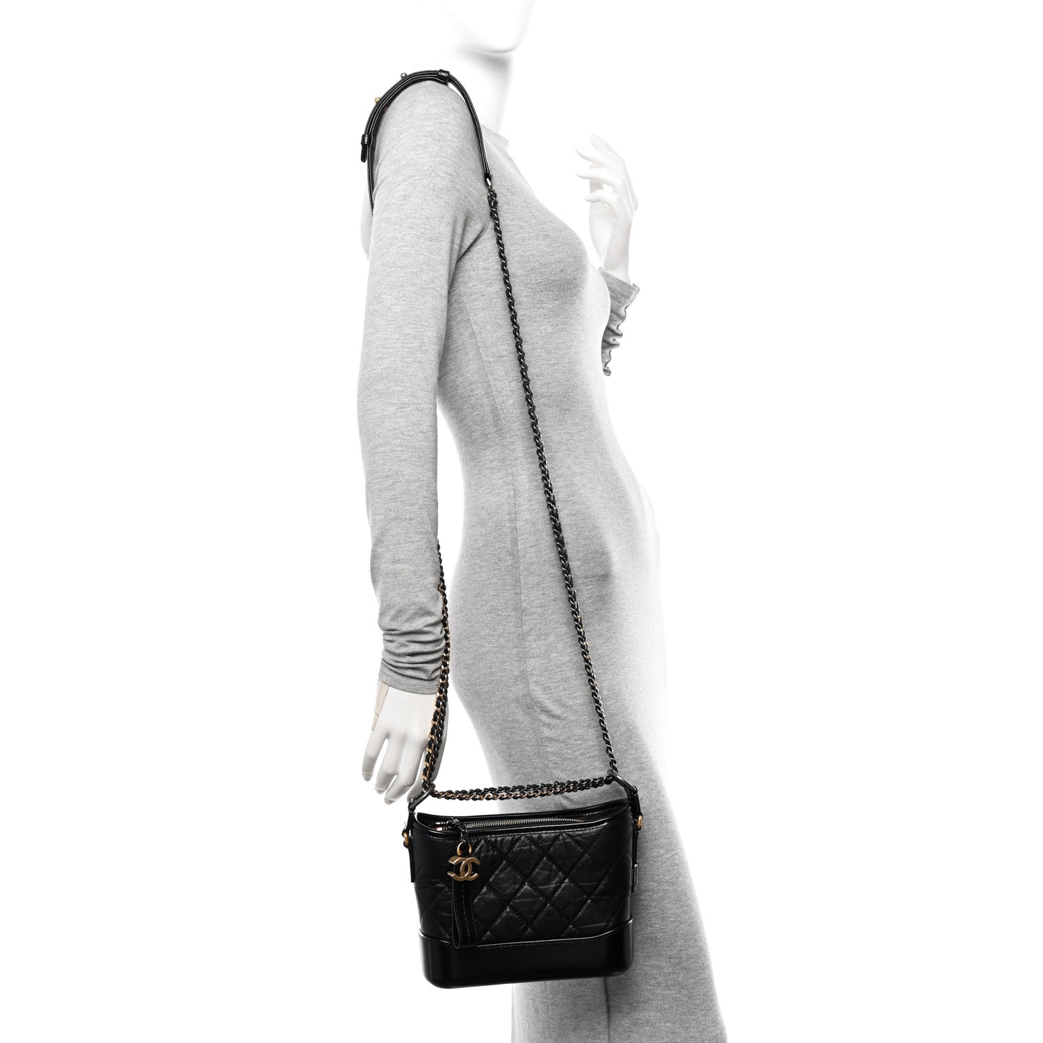 Chanel Aged Calfskin Quilted Small Gabrielle Hobo Black 2 of 11