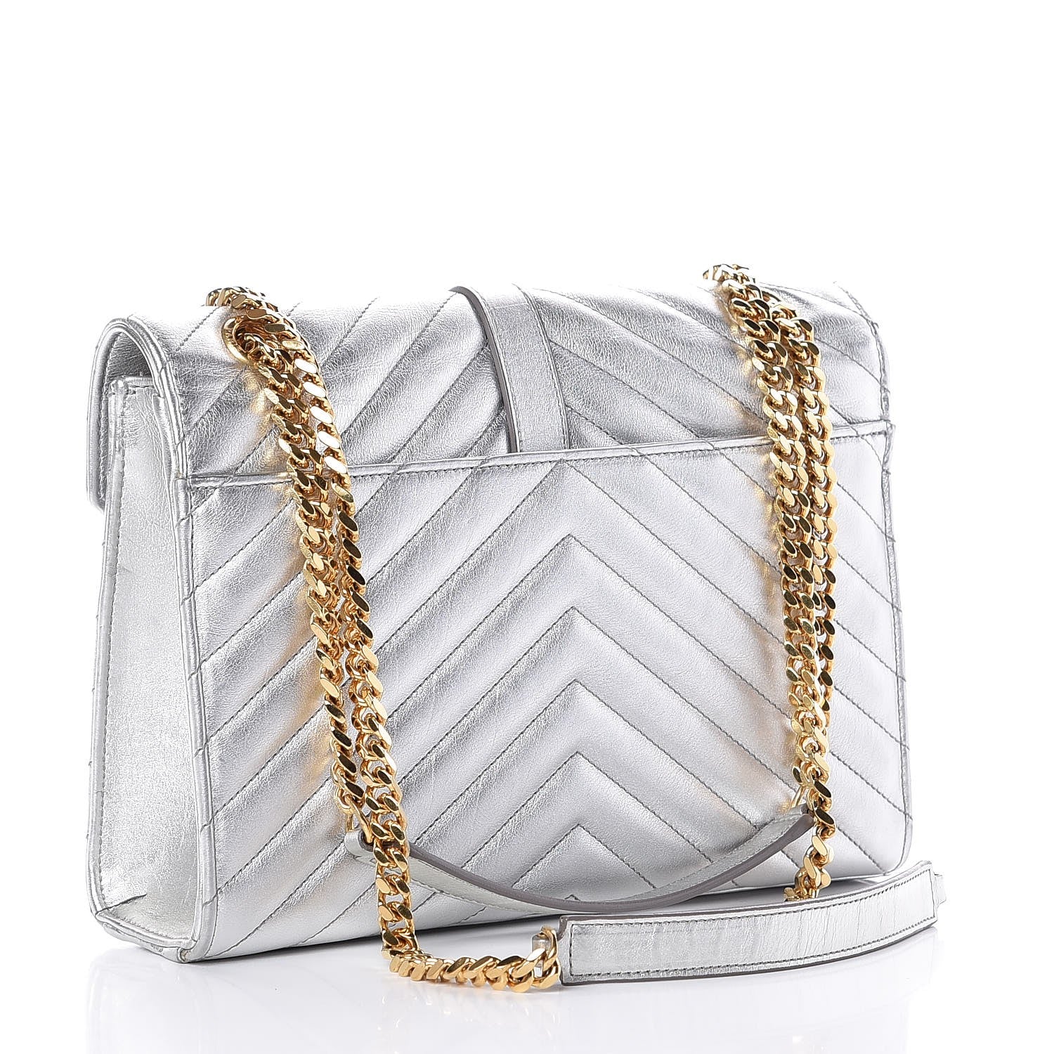 Saint Laurent Metallic Calfskin Matelasse Medium Monogram Satchel Silver 3 of 9