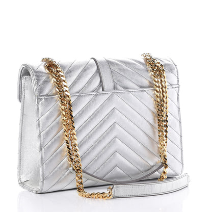 Saint Laurent Metallic Calfskin Matelasse Medium Monogram Satchel Silver 3 of 9