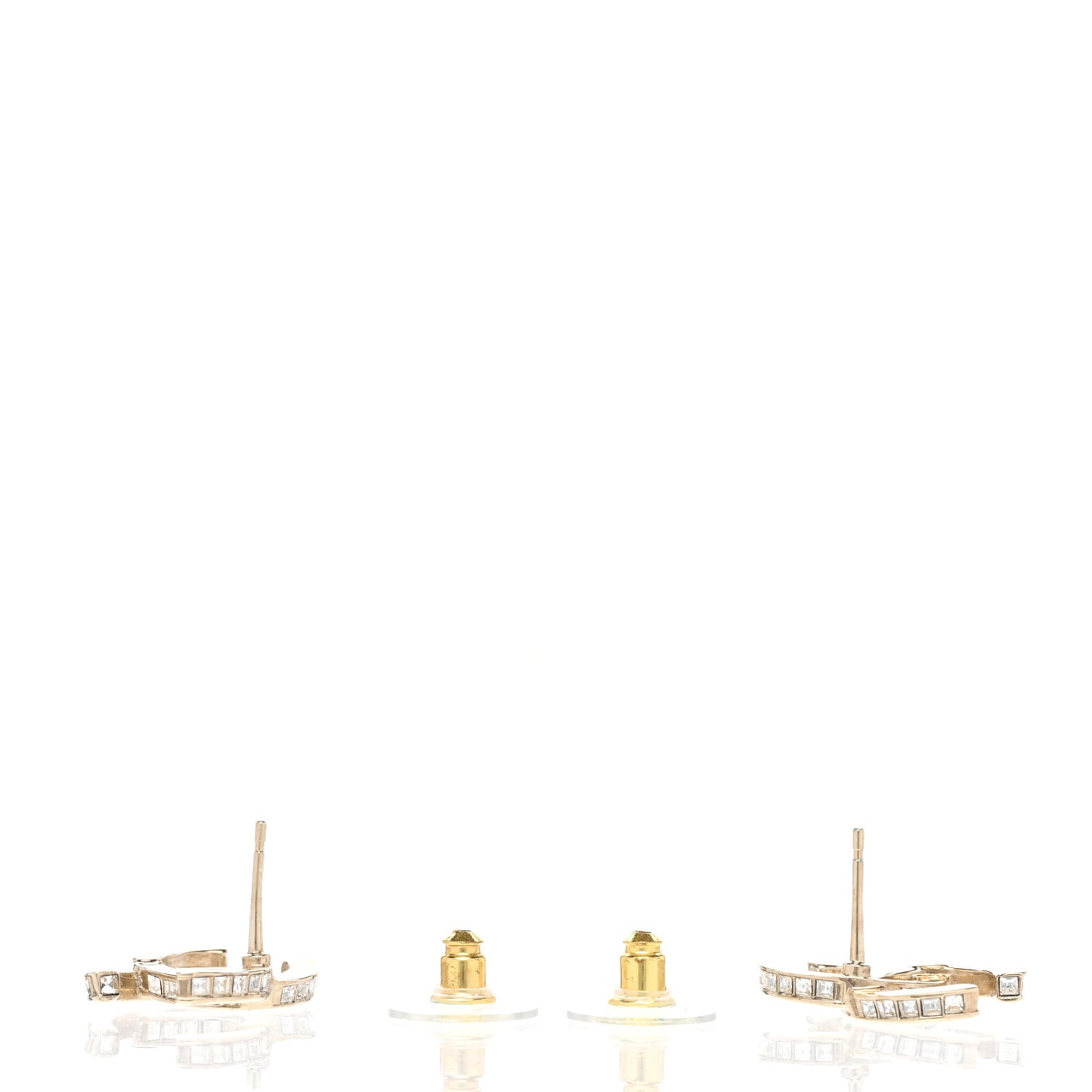 Metal Baguette Crystal CC Earrings Gold