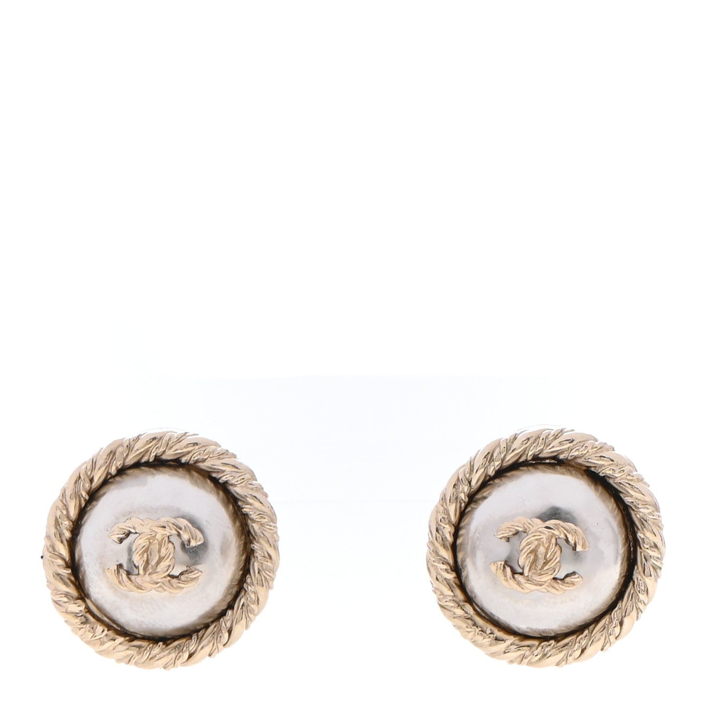 Pearl CC Round Earrings Gold