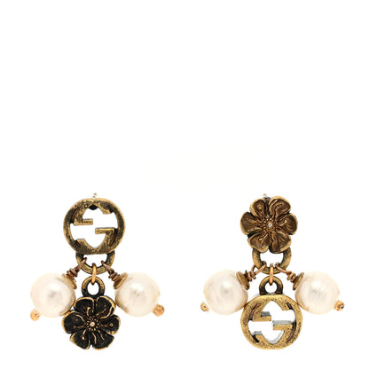Gucci Pearl Flower GG Earrings Gold 1 of 5