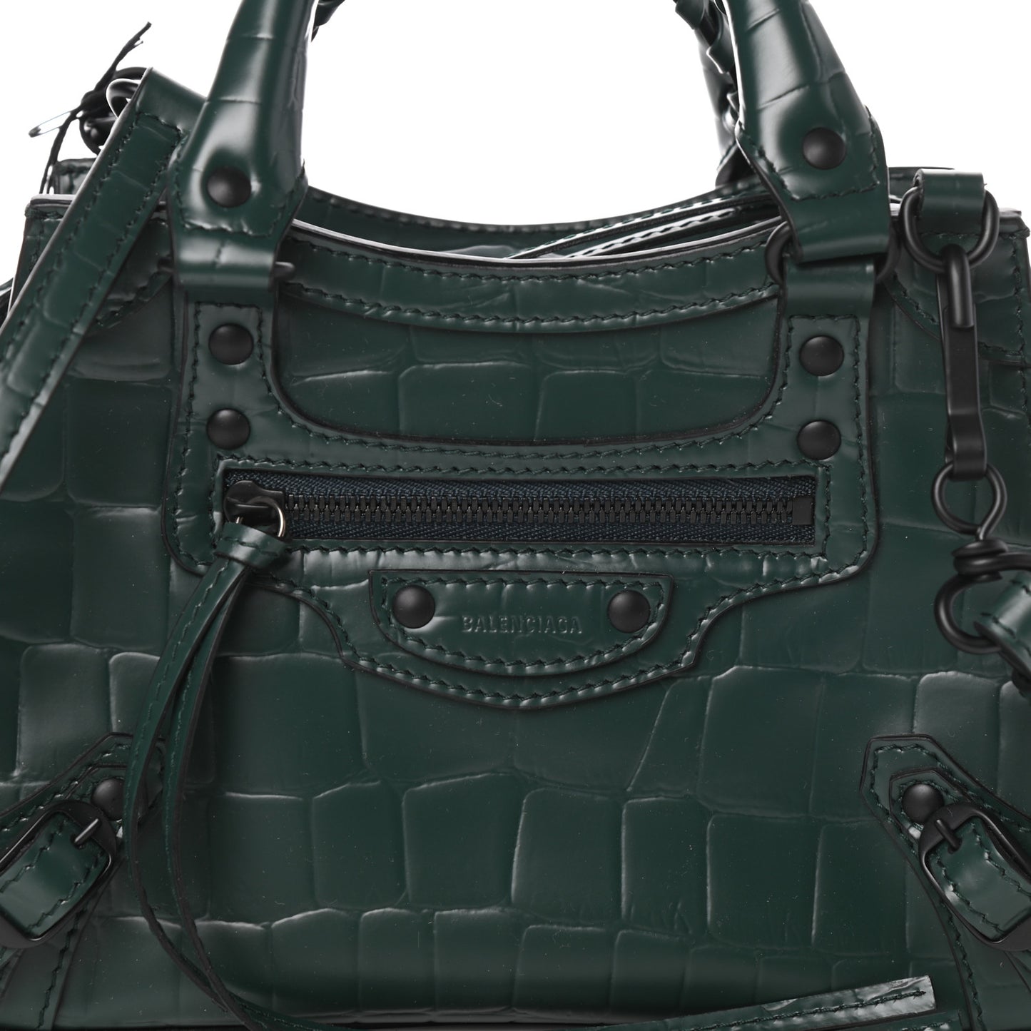 Semi Shiny Calfskin Crocodile Embossed Neo Classic Black Hardware Mini City Forest Green