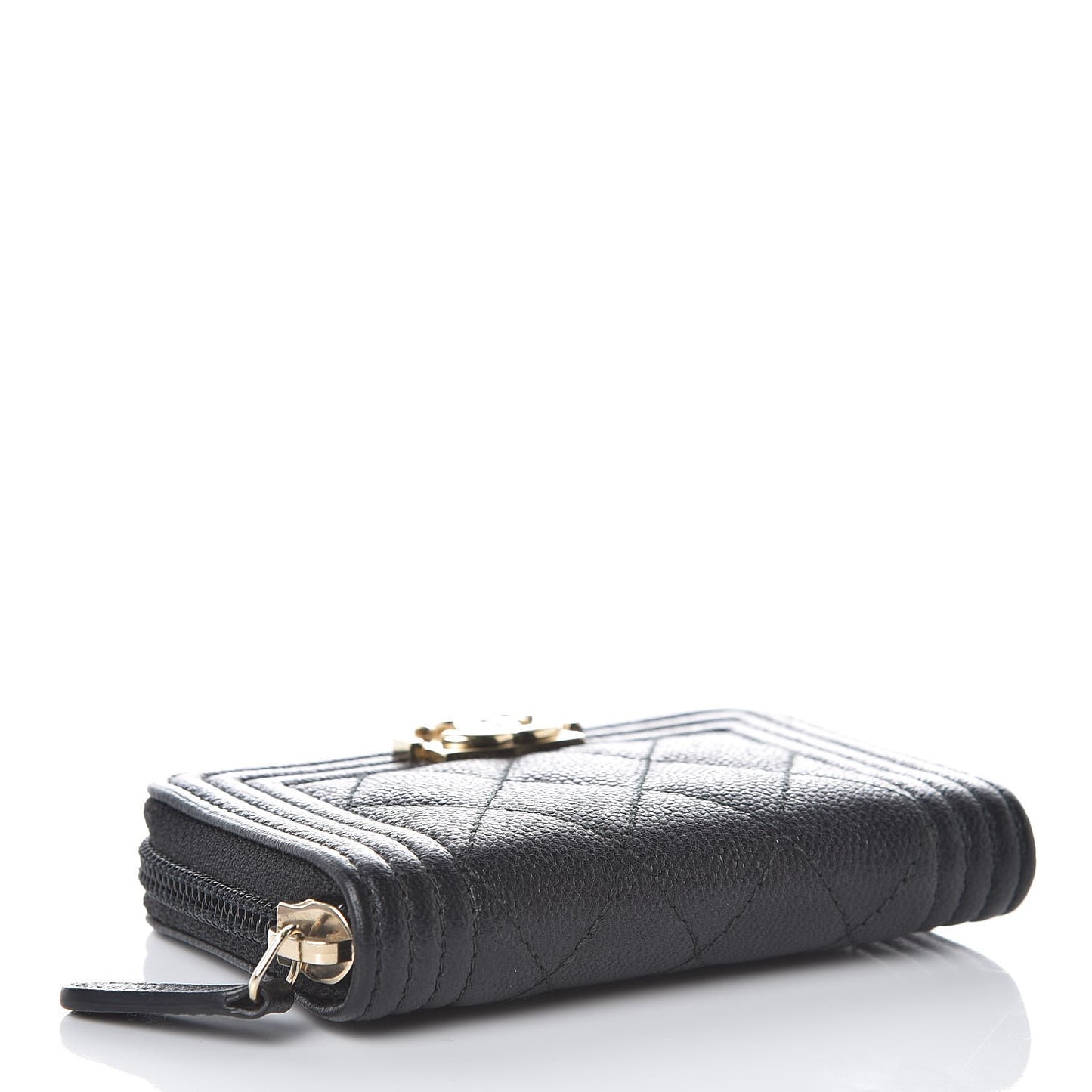 Caviar Quilted Boy Zip Around Coin Purse Wallet Black