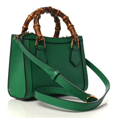 Gucci Textured Dollar Calfskin Web Mini Diana Tote Bag Green Blue 3 of 9