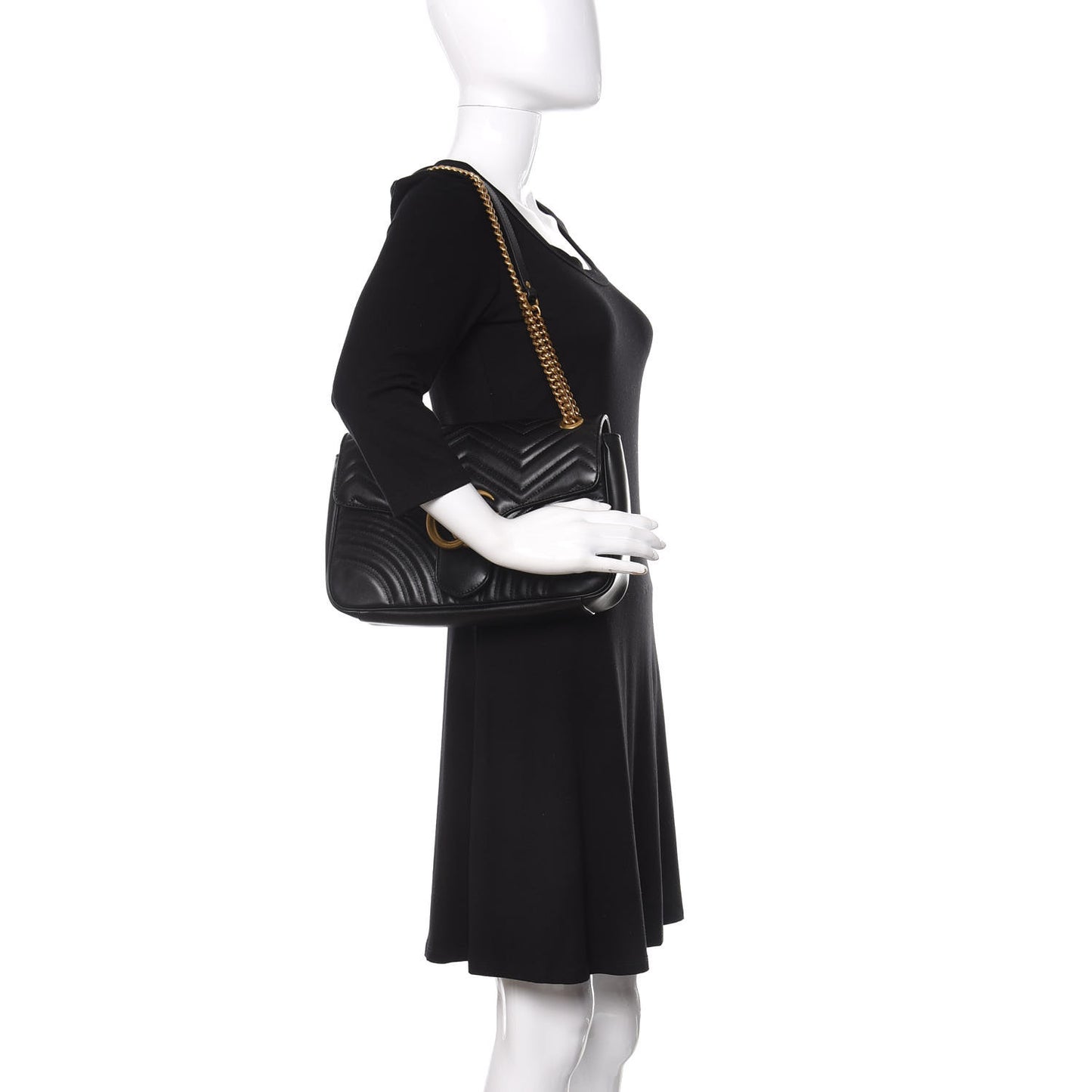 Calfskin Matelasse Medium GG Marmont Shoulder Bag Black