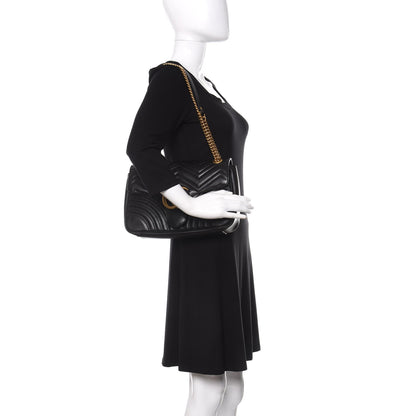 Gucci Calfskin Matelasse Medium GG Marmont Shoulder Bag Black 2 of 11