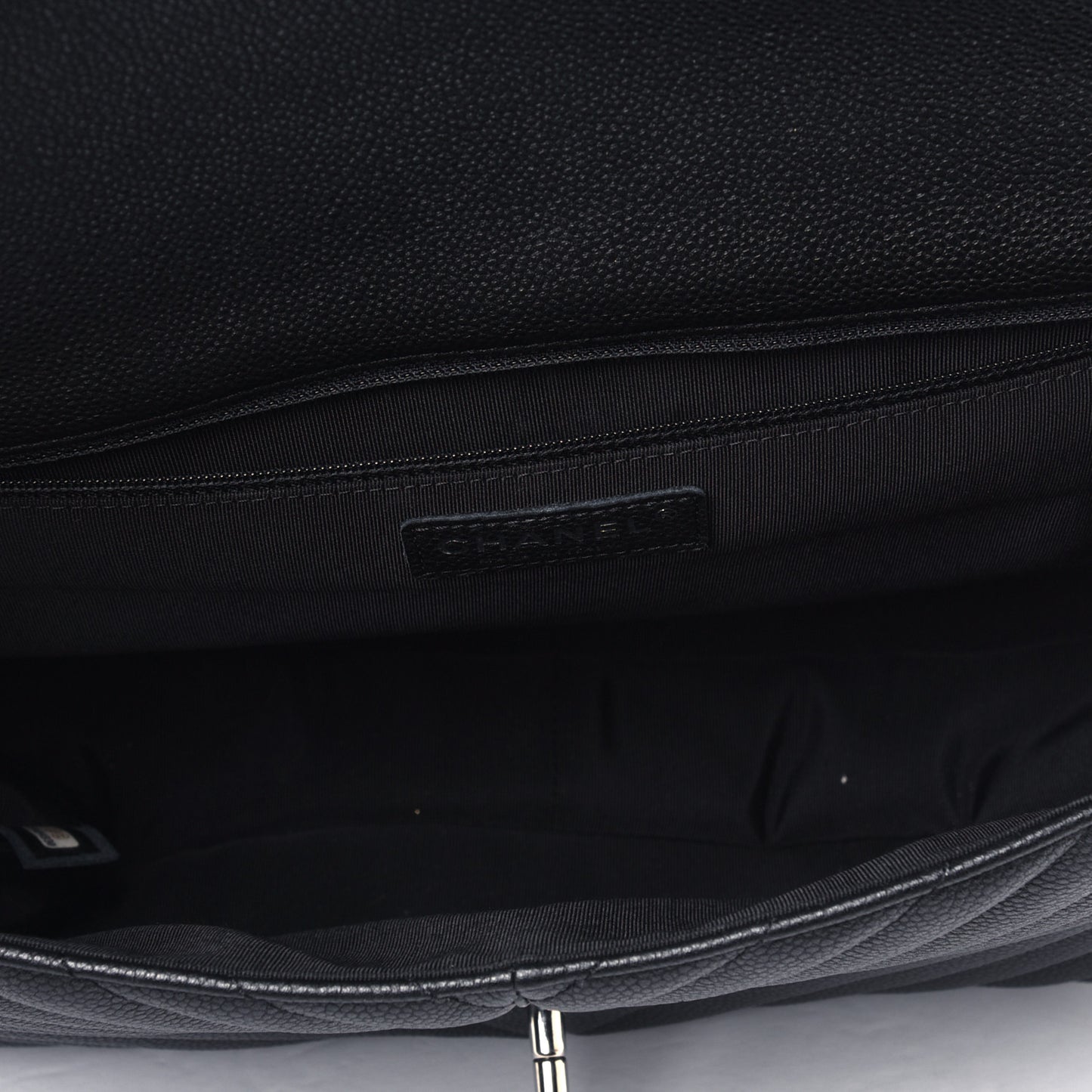 Caviar Chevron Quilted Large Puffy CC Flap Black