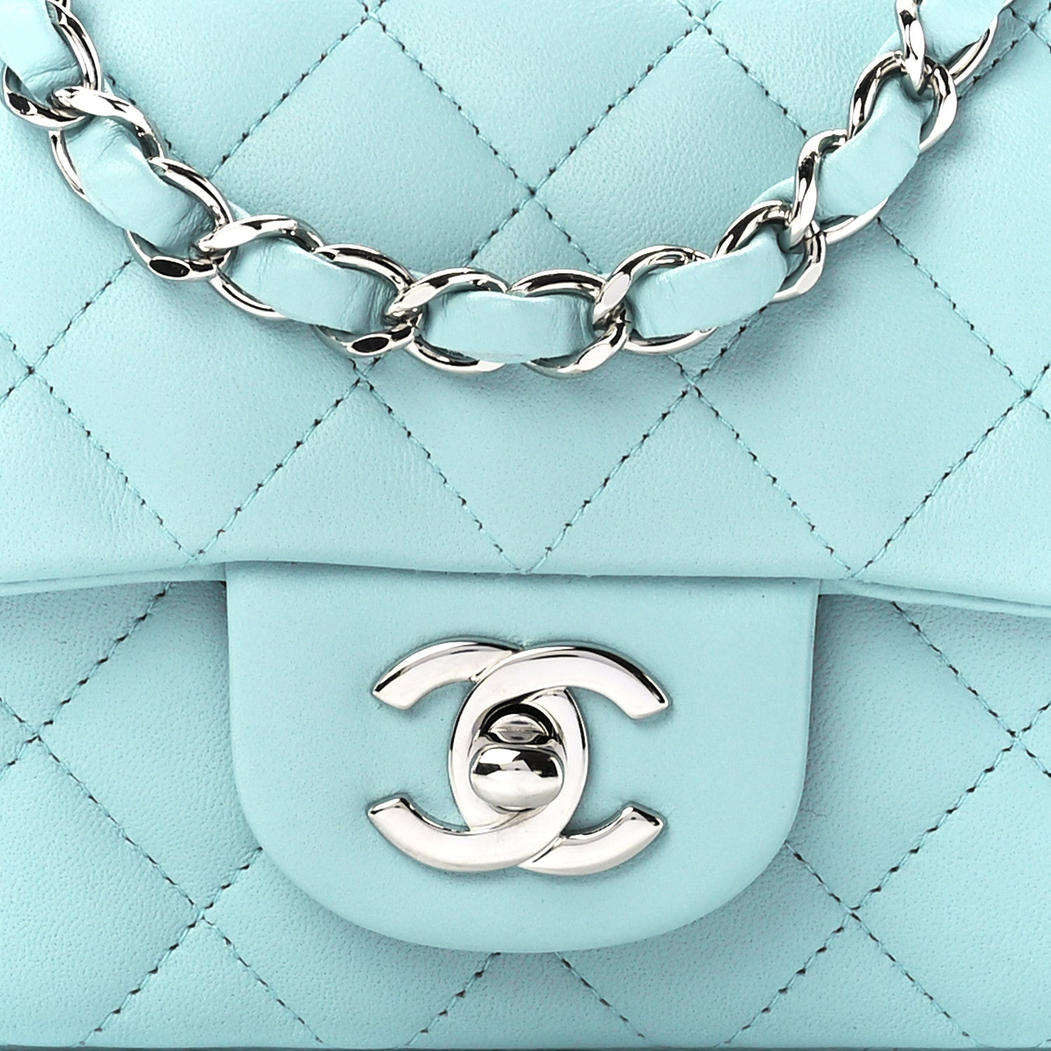 Chanel Lambskin Quilted Mini Rectangular Flap Light Blue 8 of 11