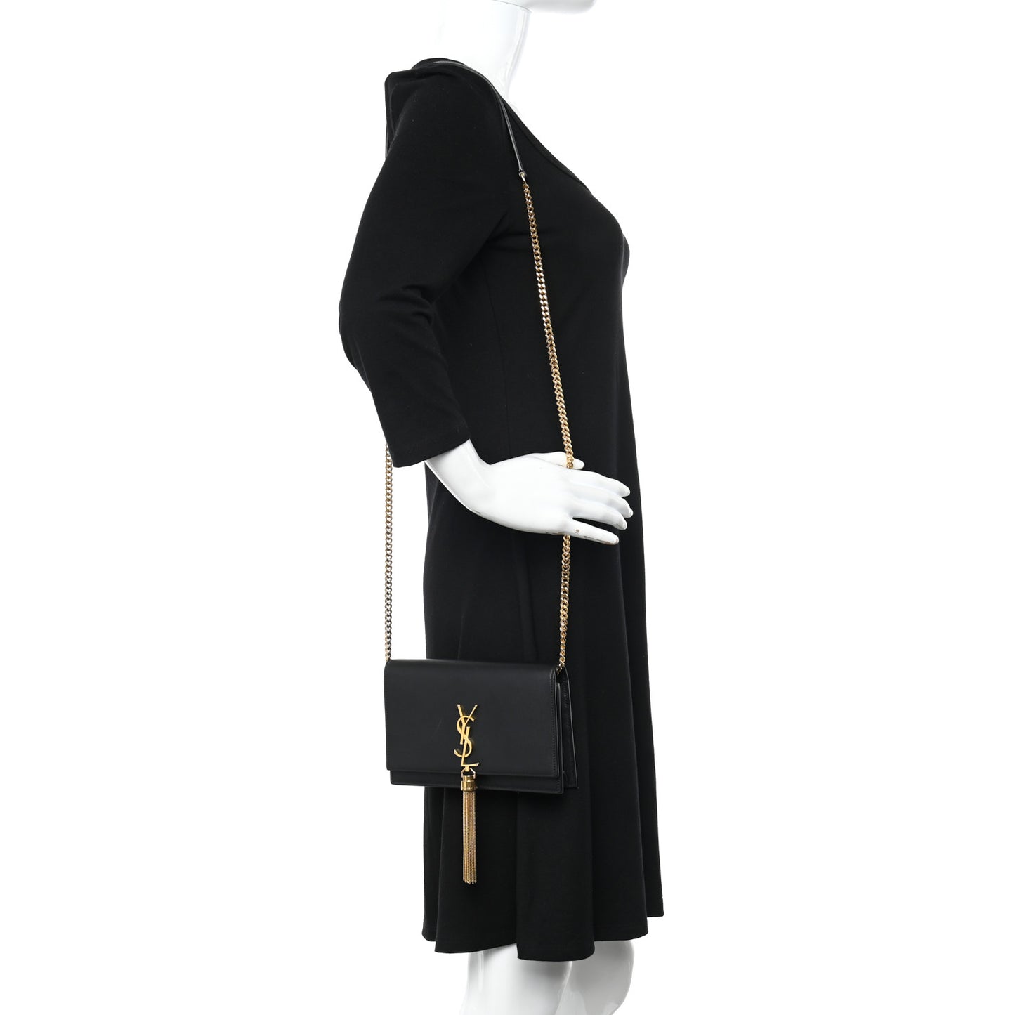 Smooth Calfskin Classic Monogram Kate Tassel Chain Wallet Black