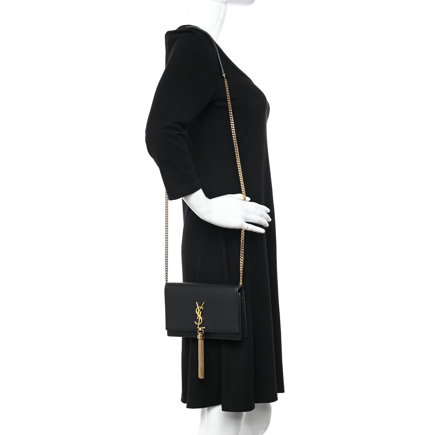Saint Laurent Smooth Calfskin Classic Monogram Kate Tassel Chain Wallet Black 2 of 13
