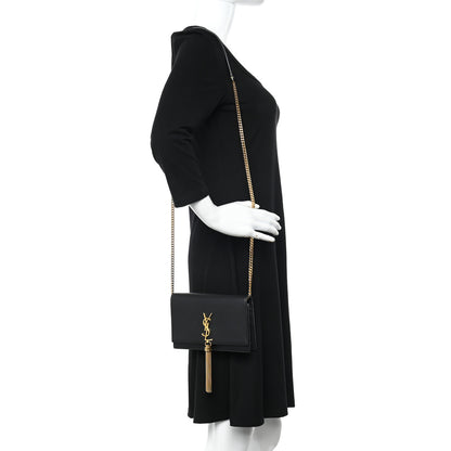 Saint Laurent Smooth Calfskin Classic Monogram Kate Tassel Chain Wallet Black 2 of 13