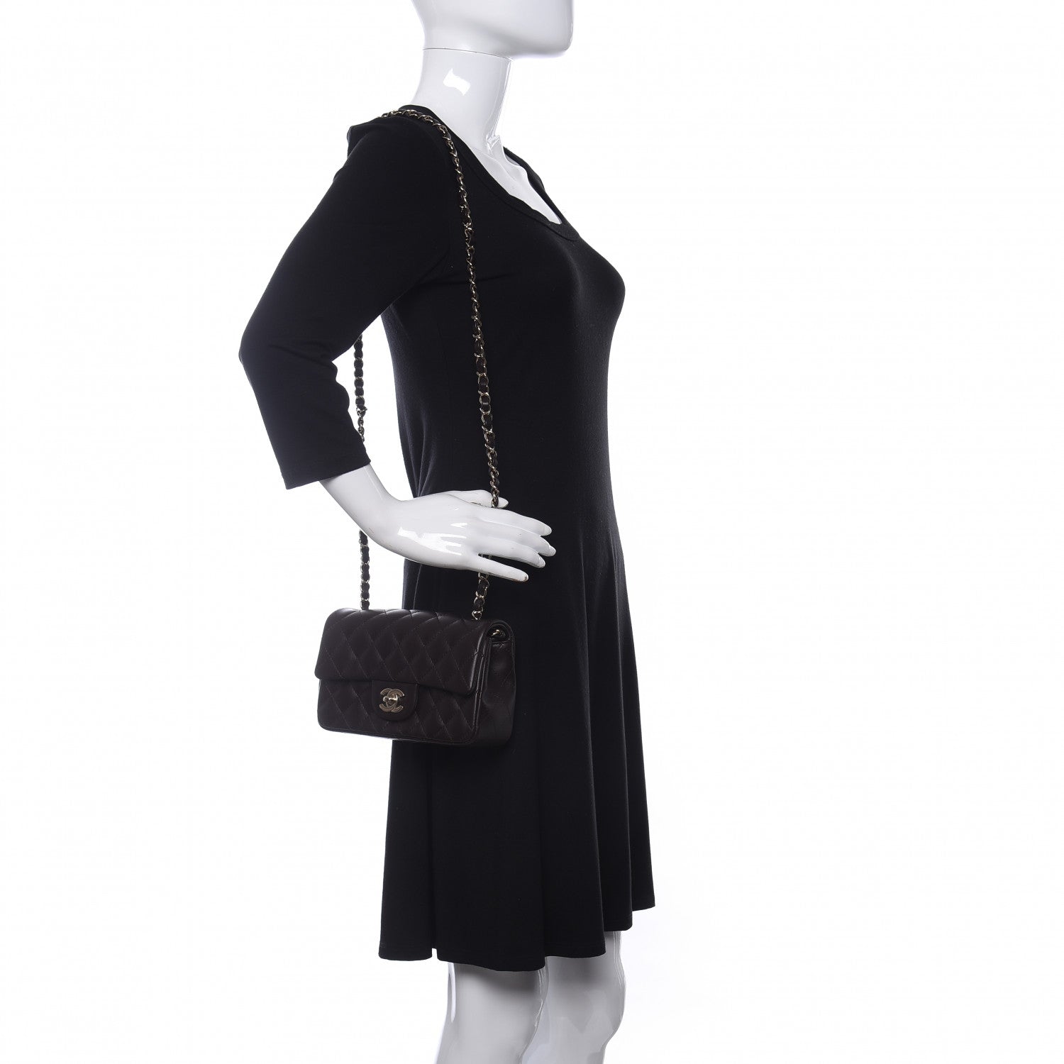 Chanel Lambskin Quilted Mini Rectangular Flap Dark Brown 2 of 10