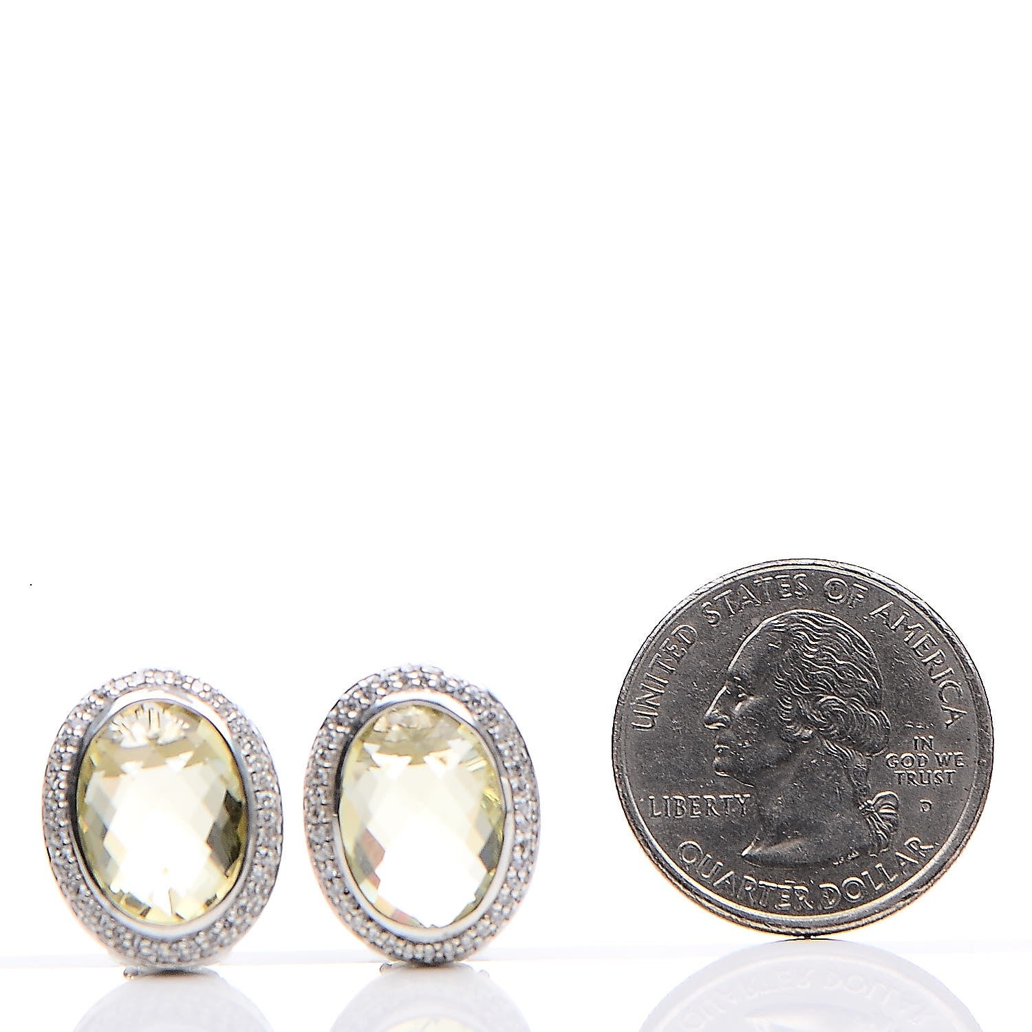 David Yurman Sterling Silver 18K Yellow Gold Diamond 14mm Lemon Citrine Oval Earrings 2 of 3