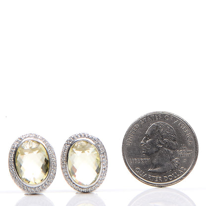 David Yurman Sterling Silver 18K Yellow Gold Diamond 14mm Lemon Citrine Oval Earrings 2 of 3