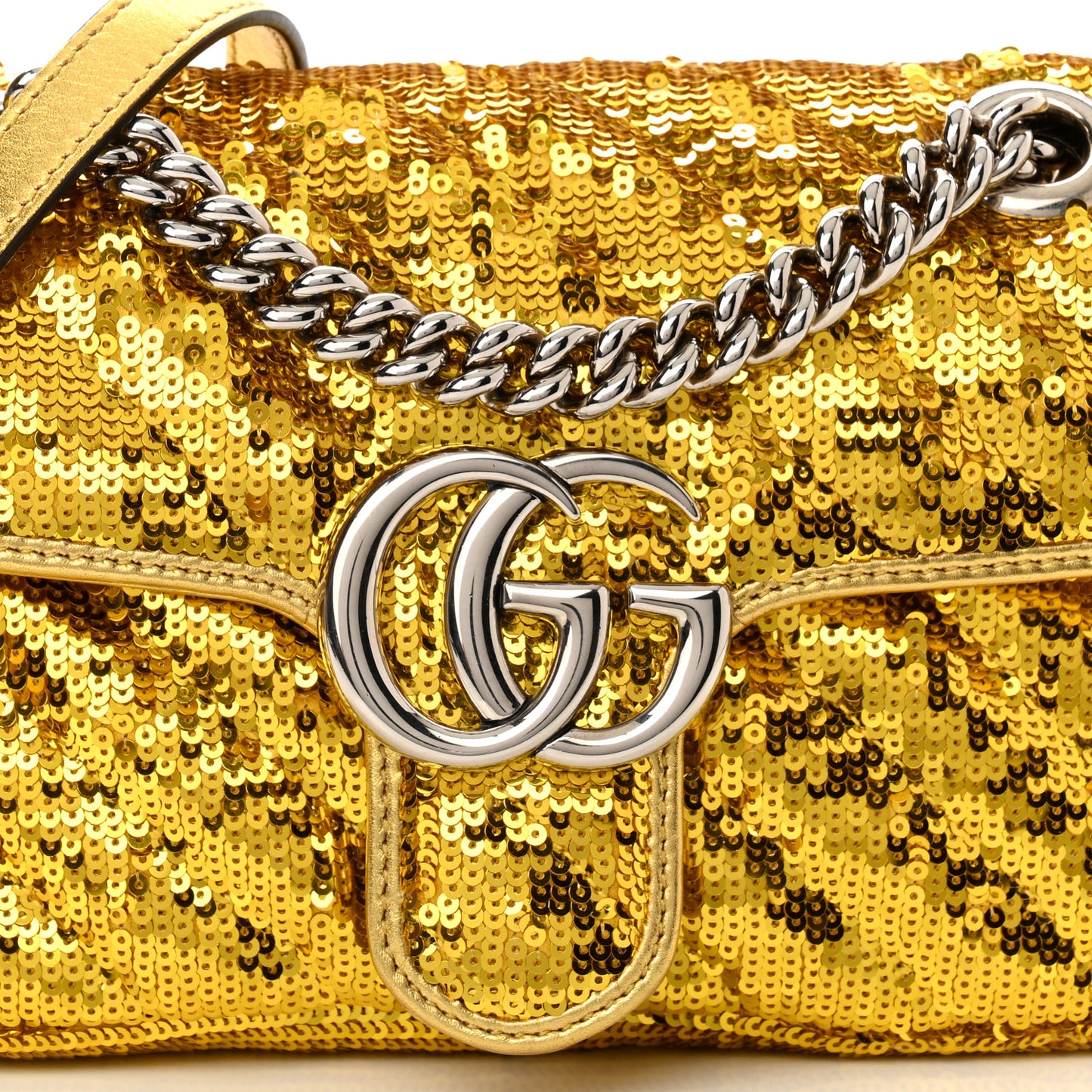 Sequin Matelasse Diagonal Mini GG Marmont Shoulder Bag Gold